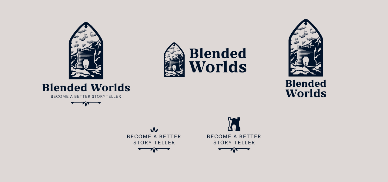 Blended Worlds logomark variants.