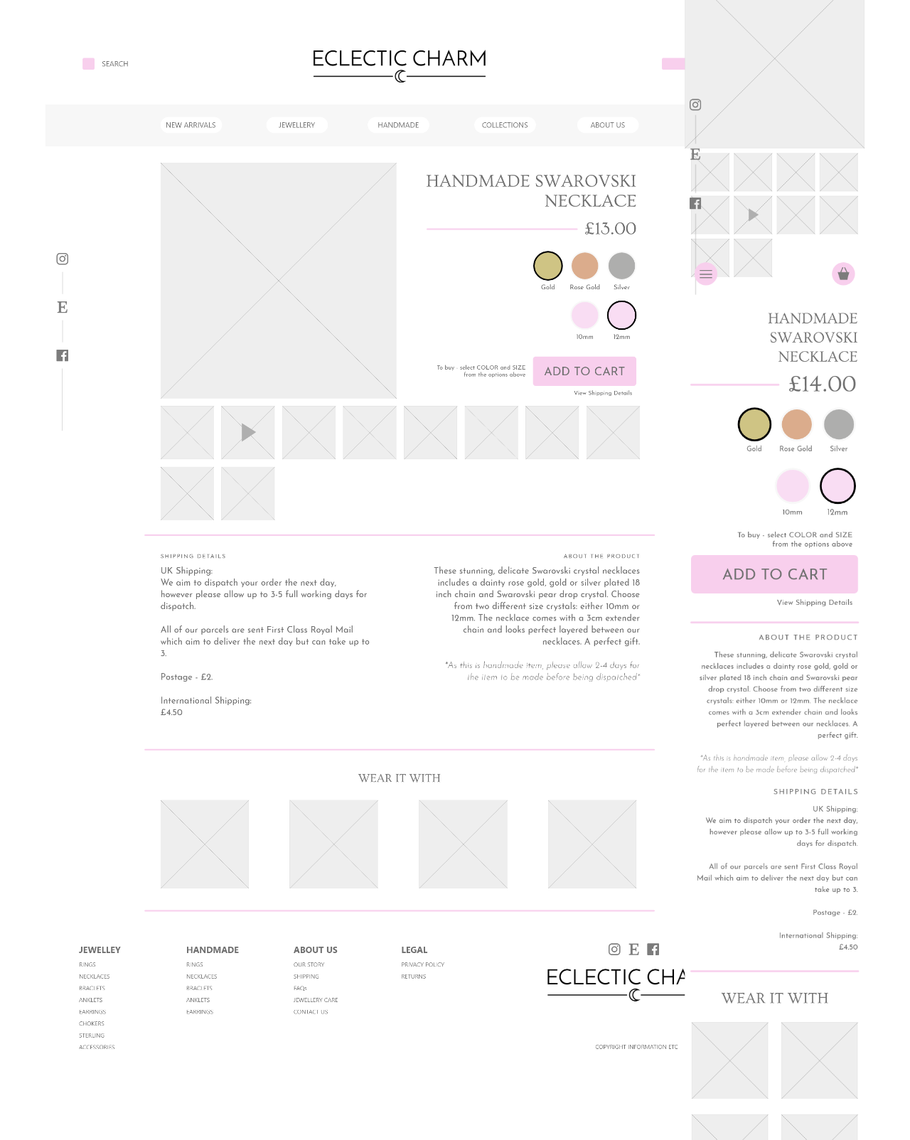 Product details page wireframes.
